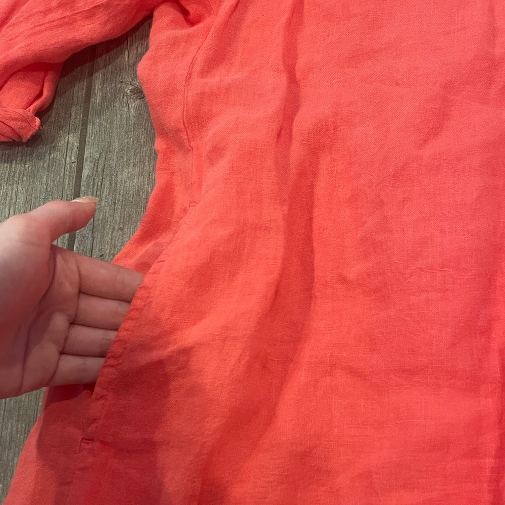 J. Mclaughlin Nylee Linen Mini Dress 3/4 sleeve Pockets Coral dress - Picture 3 of 7